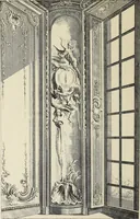 An illustration from Architecture, décoration et ameublement pendant le dix-huitième siècle, Régence - Louis XV. Symétrie et asymétrie proportions légères et courbes capricieuses (1900)