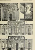 An illustration from Architecture, décoration et ameublement pendant le dix-huitième siècle, Régence - Louis XV. Symétrie et asymétrie proportions légères et courbes capricieuses (1900)