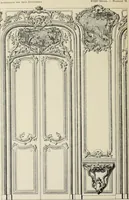 An illustration from Architecture, décoration et ameublement pendant le dix-huitième siècle, Régence - Louis XV. Symétrie et asymétrie proportions légères et courbes capricieuses (1900)