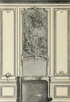 An illustration from Architecture, décoration et ameublement pendant le dix-huitième siècle, Régence - Louis XV. Symétrie et asymétrie proportions légères et courbes capricieuses (1900)