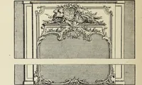 An illustration from Architecture, décoration et ameublement pendant le dix-huitième siècle, Régence - Louis XV. Symétrie et asymétrie proportions légères et courbes capricieuses (1900)