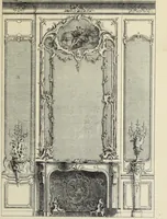 An illustration from Architecture, décoration et ameublement pendant le dix-huitième siècle, Régence - Louis XV. Symétrie et asymétrie proportions légères et courbes capricieuses (1900)
