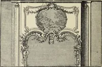 An illustration from Architecture, décoration et ameublement pendant le dix-huitième siècle, Régence - Louis XV. Symétrie et asymétrie proportions légères et courbes capricieuses (1900)