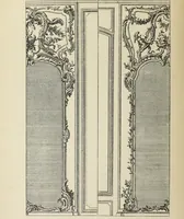 An illustration from Architecture, décoration et ameublement pendant le dix-huitième siècle, Régence - Louis XV. Symétrie et asymétrie proportions légères et courbes capricieuses (1900)