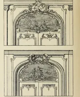 An illustration from Architecture, décoration et ameublement pendant le dix-huitième siècle, Régence - Louis XV. Symétrie et asymétrie proportions légères et courbes capricieuses (1900)