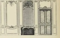 An illustration from Architecture, décoration et ameublement pendant le dix-huitième siècle, Régence - Louis XV. Symétrie et asymétrie proportions légères et courbes capricieuses (1900)