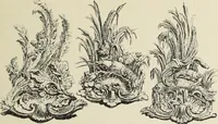 An illustration from Architecture, décoration et ameublement pendant le dix-huitième siècle, Régence - Louis XV. Symétrie et asymétrie proportions légères et courbes capricieuses (1900)