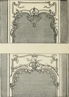 An illustration from Architecture, décoration et ameublement pendant le dix-huitième siècle, Régence - Louis XV. Symétrie et asymétrie proportions légères et courbes capricieuses (1900)