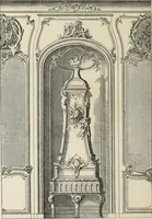 An illustration from Architecture, décoration et ameublement pendant le dix-huitième siècle, Régence - Louis XV. Symétrie et asymétrie proportions légères et courbes capricieuses (1900)