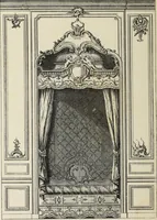 An illustration from Architecture, décoration et ameublement pendant le dix-huitième siècle, Régence - Louis XV. Symétrie et asymétrie proportions légères et courbes capricieuses (1900)