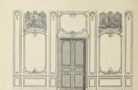 An illustration from Architecture, décoration et ameublement pendant le dix-huitième siècle, Régence - Louis XV. Symétrie et asymétrie proportions légères et courbes capricieuses (1900)