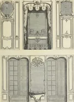 An illustration from Architecture, décoration et ameublement pendant le dix-huitième siècle, Régence - Louis XV. Symétrie et asymétrie proportions légères et courbes capricieuses (1900)