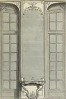 An illustration from Architecture, décoration et ameublement pendant le dix-huitième siècle, Régence - Louis XV. Symétrie et asymétrie proportions légères et courbes capricieuses (1900)
