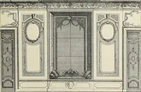 An illustration from Architecture, décoration et ameublement pendant le dix-huitième siècle, Régence - Louis XV. Symétrie et asymétrie proportions légères et courbes capricieuses (1900)