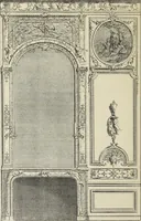 An illustration from Architecture, décoration et ameublement pendant le dix-huitième siècle, Régence - Louis XV. Symétrie et asymétrie proportions légères et courbes capricieuses (1900)