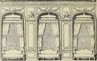 An illustration from Architecture, décoration et ameublement pendant le dix-huitième siècle, Régence - Louis XV. Symétrie et asymétrie proportions légères et courbes capricieuses (1900)