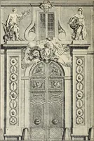 An illustration from Architecture, décoration et ameublement pendant le dix-huitième siècle, Régence - Louis XV. Symétrie et asymétrie proportions légères et courbes capricieuses (1900)