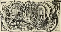 An illustration from Architecture, décoration et ameublement pendant le dix-huitième siècle, Régence - Louis XV. Symétrie et asymétrie proportions légères et courbes capricieuses (1900)