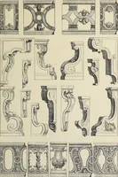 An illustration from Architecture, décoration et ameublement pendant le dix-huitième siècle, Régence - Louis XV. Symétrie et asymétrie proportions légères et courbes capricieuses (1900)