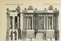 An illustration from Architecture, décoration et ameublement pendant le dix-huitième siècle, Régence - Louis XV. Symétrie et asymétrie proportions légères et courbes capricieuses (1900)