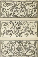 An illustration from Architecture, décoration et ameublement pendant le dix-huitième siècle, Régence - Louis XV. Symétrie et asymétrie proportions légères et courbes capricieuses (1900)