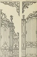 An illustration from Architecture, décoration et ameublement pendant le dix-huitième siècle, Régence - Louis XV. Symétrie et asymétrie proportions légères et courbes capricieuses (1900)