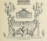 An illustration from Architecture, décoration et ameublement pendant le dix-huitième siècle, Régence - Louis XV. Symétrie et asymétrie proportions légères et courbes capricieuses (1900)