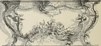 An illustration from Architecture, décoration et ameublement pendant le dix-huitième siècle, Régence - Louis XV. Symétrie et asymétrie proportions légères et courbes capricieuses (1900)