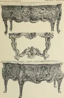 An illustration from Architecture, décoration et ameublement pendant le dix-huitième siècle, Régence - Louis XV. Symétrie et asymétrie proportions légères et courbes capricieuses (1900)