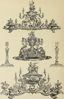 An illustration from Architecture, décoration et ameublement pendant le dix-huitième siècle, Régence - Louis XV. Symétrie et asymétrie proportions légères et courbes capricieuses (1900)