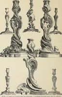 An illustration from Architecture, décoration et ameublement pendant le dix-huitième siècle, Régence - Louis XV. Symétrie et asymétrie proportions légères et courbes capricieuses (1900)