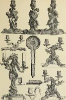 An illustration from Architecture, décoration et ameublement pendant le dix-huitième siècle, Régence - Louis XV. Symétrie et asymétrie proportions légères et courbes capricieuses (1900)