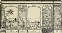 An illustration from Architecture, décoration et ameublement pendant le dix-huitième siècle, Régence - Louis XV. Symétrie et asymétrie proportions légères et courbes capricieuses (1900)
