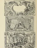 An illustration from Architecture, décoration et ameublement pendant le dix-huitième siècle, Régence - Louis XV. Symétrie et asymétrie proportions légères et courbes capricieuses (1900)