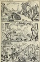 An illustration from Architecture, décoration et ameublement pendant le dix-huitième siècle, Régence - Louis XV. Symétrie et asymétrie proportions légères et courbes capricieuses (1900)