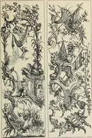 An illustration from Architecture, décoration et ameublement pendant le dix-huitième siècle, Régence - Louis XV. Symétrie et asymétrie proportions légères et courbes capricieuses (1900)