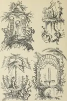 An illustration from Architecture, décoration et ameublement pendant le dix-huitième siècle, Régence - Louis XV. Symétrie et asymétrie proportions légères et courbes capricieuses (1900)