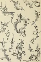 An illustration from Architecture, décoration et ameublement pendant le dix-huitième siècle, Régence - Louis XV. Symétrie et asymétrie proportions légères et courbes capricieuses (1900)