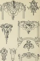 An illustration from Architecture, décoration et ameublement pendant le dix-huitième siècle, Régence - Louis XV. Symétrie et asymétrie proportions légères et courbes capricieuses (1900)