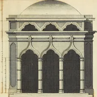 An illustration from Gothic architecture, improved by rules and proportions : in many grand designs of columns, doors, windows, chimney-pieces, arcades, colonades, porticos, umbrellos, temples and pavillions &c. : with plans, elevations and profiles (1747)