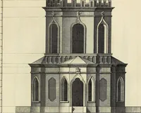 An illustration from Gothic architecture, improved by rules and proportions : in many grand designs of columns, doors, windows, chimney-pieces, arcades, colonades, porticos, umbrellos, temples and pavillions &c. : with plans, elevations and profiles (1747)