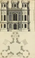 An illustration from Gothic architecture, improved by rules and proportions : in many grand designs of columns, doors, windows, chimney-pieces, arcades, colonades, porticos, umbrellos, temples and pavillions &c. : with plans, elevations and profiles (1747)