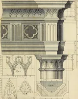 An illustration from Gothic architecture, improved by rules and proportions : in many grand designs of columns, doors, windows, chimney-pieces, arcades, colonades, porticos, umbrellos, temples and pavillions &c. : with plans, elevations and profiles (1747)