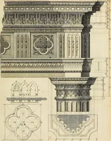 An illustration from Gothic architecture, improved by rules and proportions : in many grand designs of columns, doors, windows, chimney-pieces, arcades, colonades, porticos, umbrellos, temples and pavillions &c. : with plans, elevations and profiles (1747)