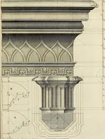 An illustration from Gothic architecture, improved by rules and proportions : in many grand designs of columns, doors, windows, chimney-pieces, arcades, colonades, porticos, umbrellos, temples and pavillions &c. : with plans, elevations and profiles (1747)