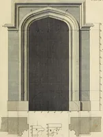 An illustration from Gothic architecture, improved by rules and proportions : in many grand designs of columns, doors, windows, chimney-pieces, arcades, colonades, porticos, umbrellos, temples and pavillions &c. : with plans, elevations and profiles (1747)