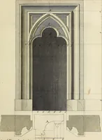 An illustration from Gothic architecture, improved by rules and proportions : in many grand designs of columns, doors, windows, chimney-pieces, arcades, colonades, porticos, umbrellos, temples and pavillions &c. : with plans, elevations and profiles (1747)