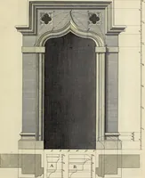 An illustration from Gothic architecture, improved by rules and proportions : in many grand designs of columns, doors, windows, chimney-pieces, arcades, colonades, porticos, umbrellos, temples and pavillions &c. : with plans, elevations and profiles (1747)