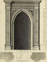 An illustration from Gothic architecture, improved by rules and proportions : in many grand designs of columns, doors, windows, chimney-pieces, arcades, colonades, porticos, umbrellos, temples and pavillions &c. : with plans, elevations and profiles (1747)
