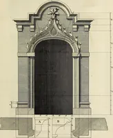 An illustration from Gothic architecture, improved by rules and proportions : in many grand designs of columns, doors, windows, chimney-pieces, arcades, colonades, porticos, umbrellos, temples and pavillions &c. : with plans, elevations and profiles (1747)